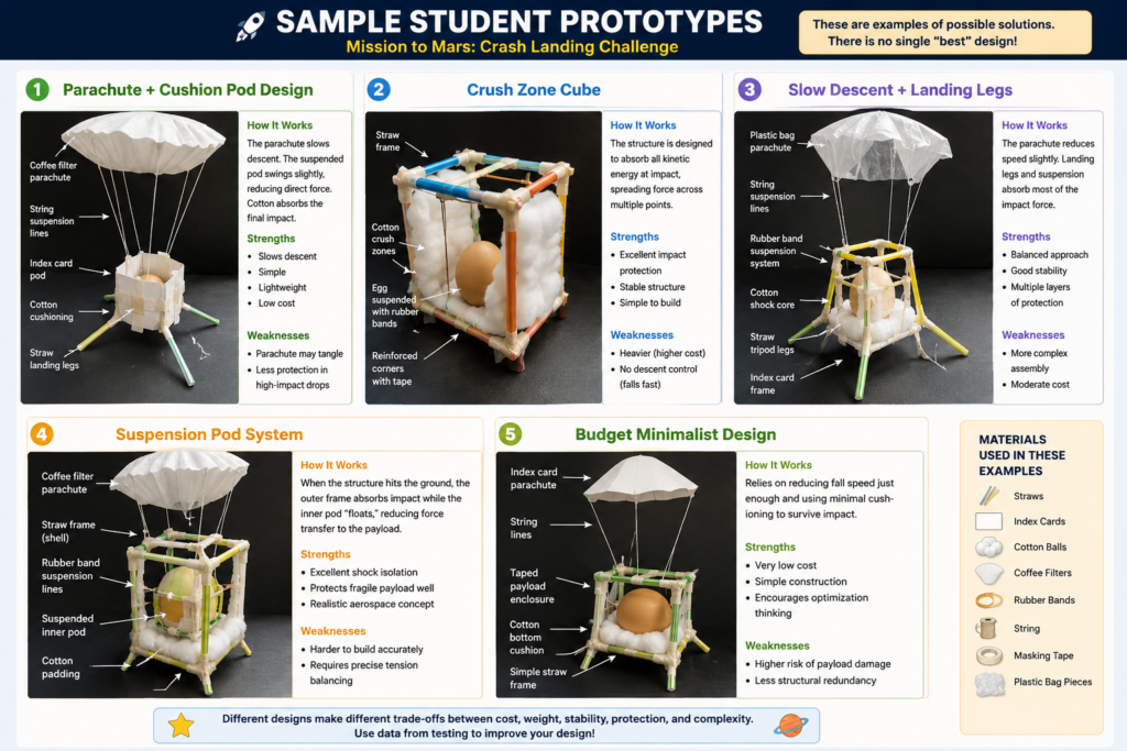 Mission to Mars Crash Landing Engineering Challenge Prototypes