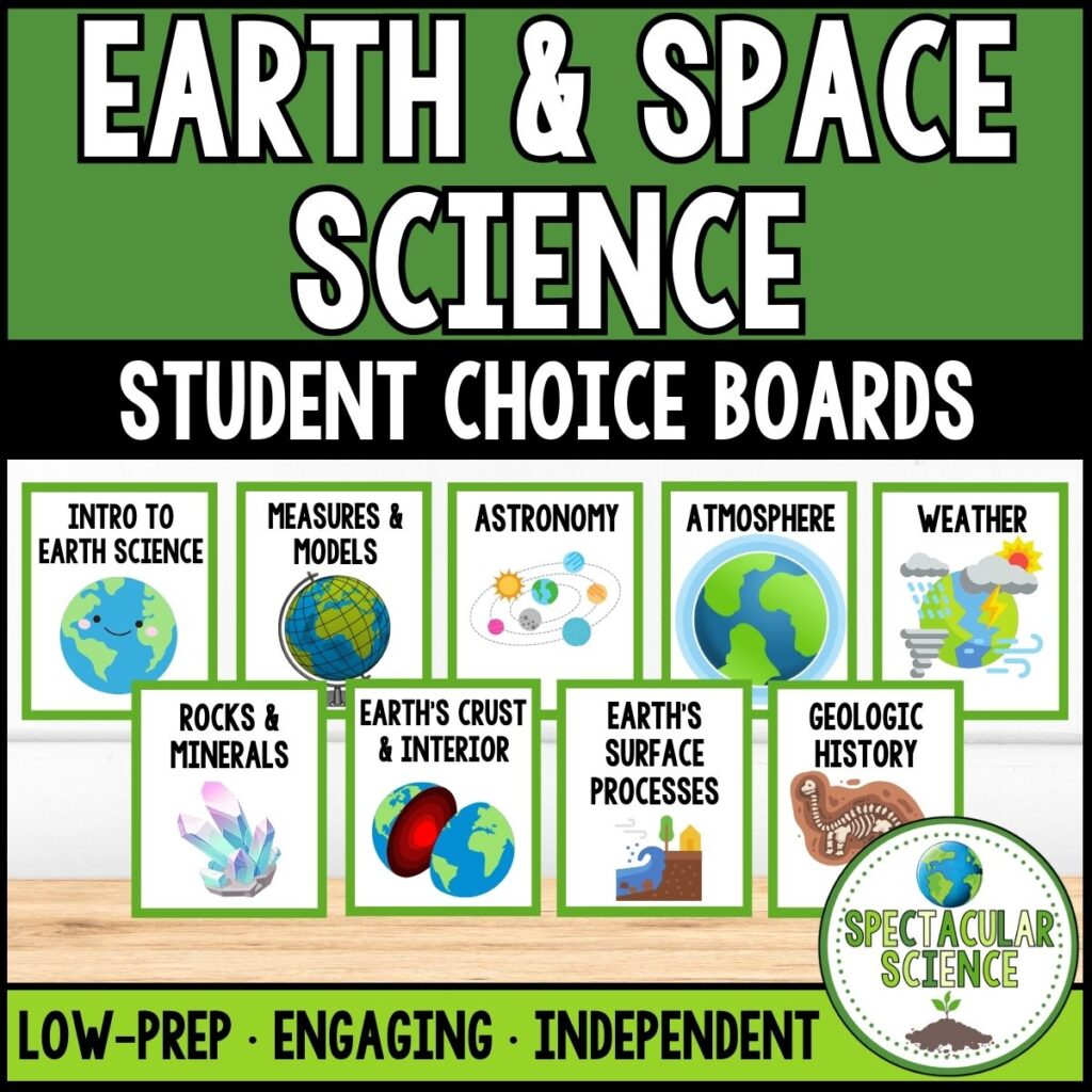 Earth and Space Science Choice Boards Student Activity Worksheets Bundle Cover 1