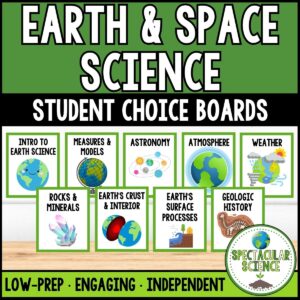 Earth and Space Science Choice Boards Student Activity Worksheets Bundle Cover 1