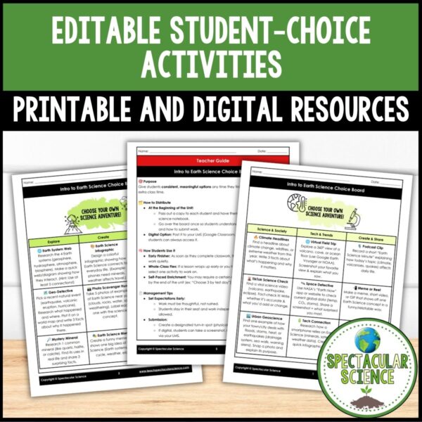Earth and Space Science Choice Boards Student Activity Worksheets Bundle Cover 2