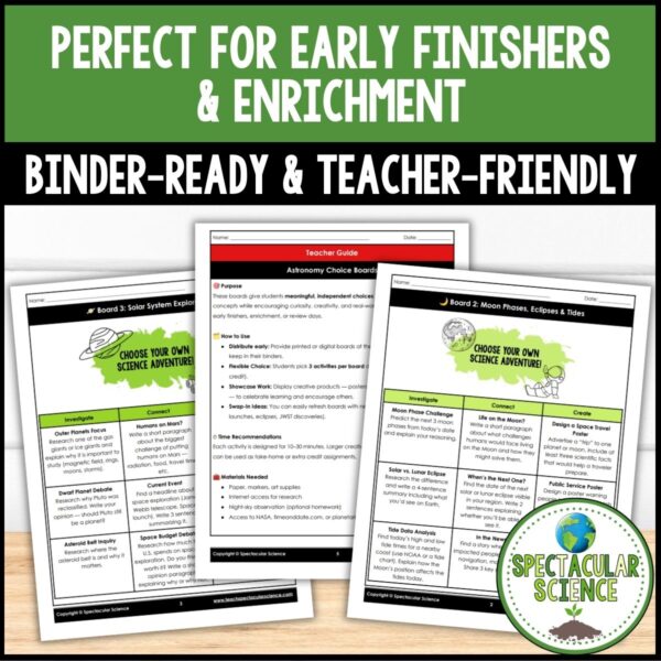 Earth and Space Science Choice Boards Student Activity Worksheets Bundle Cover 3