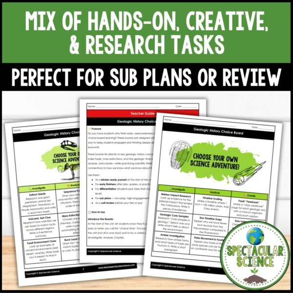 Earth and Space Science Choice Boards Student Activity Worksheets Bundle Cover 4