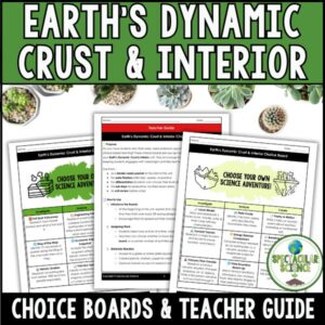 Earth's Dynamic Crust & Interior Choice Boards Student Activity Worksheets Cover
