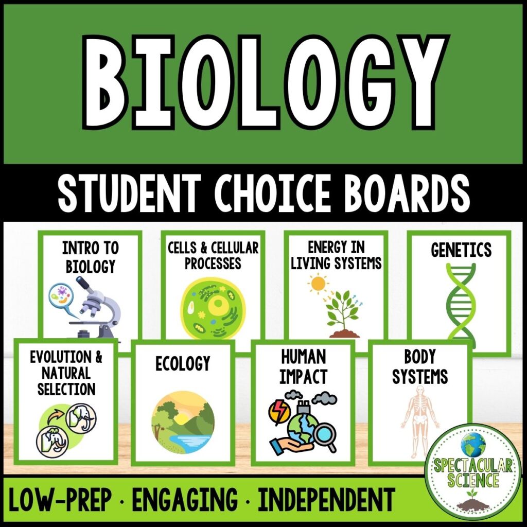 Biology Choice Boards Student Activity Worksheets Bundle Cover 1