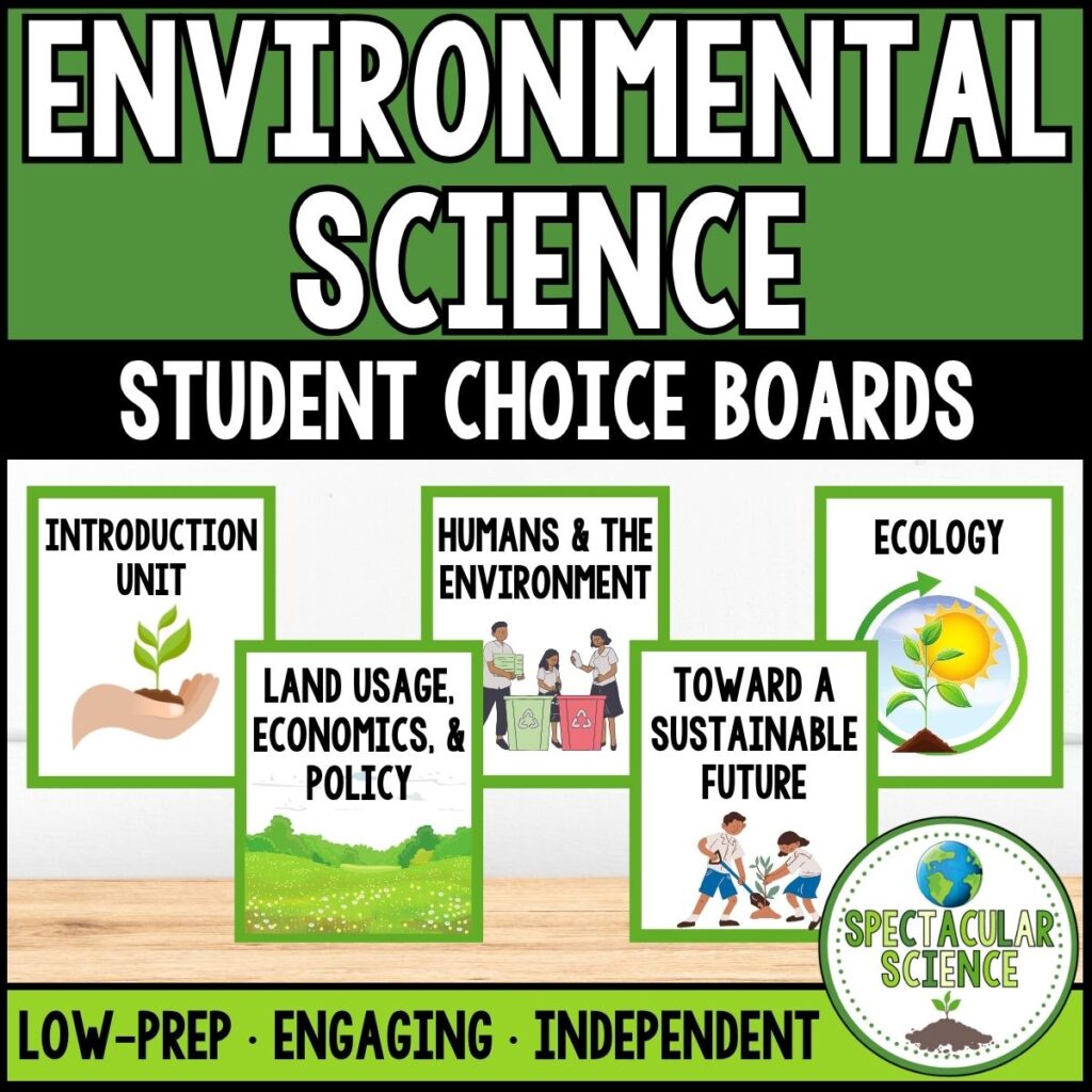 Environmental Science Choice Boards Student Activity Worksheets Bundle Cover 1