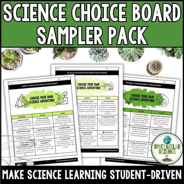 Free Science Choice Board Sampler Pack Cover